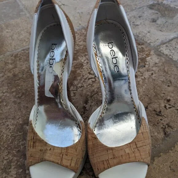 GENUINE BRAND NEW BEBE NAINA White PLATFORM high heel shoes SIZE 7 - Picture 4 of 4